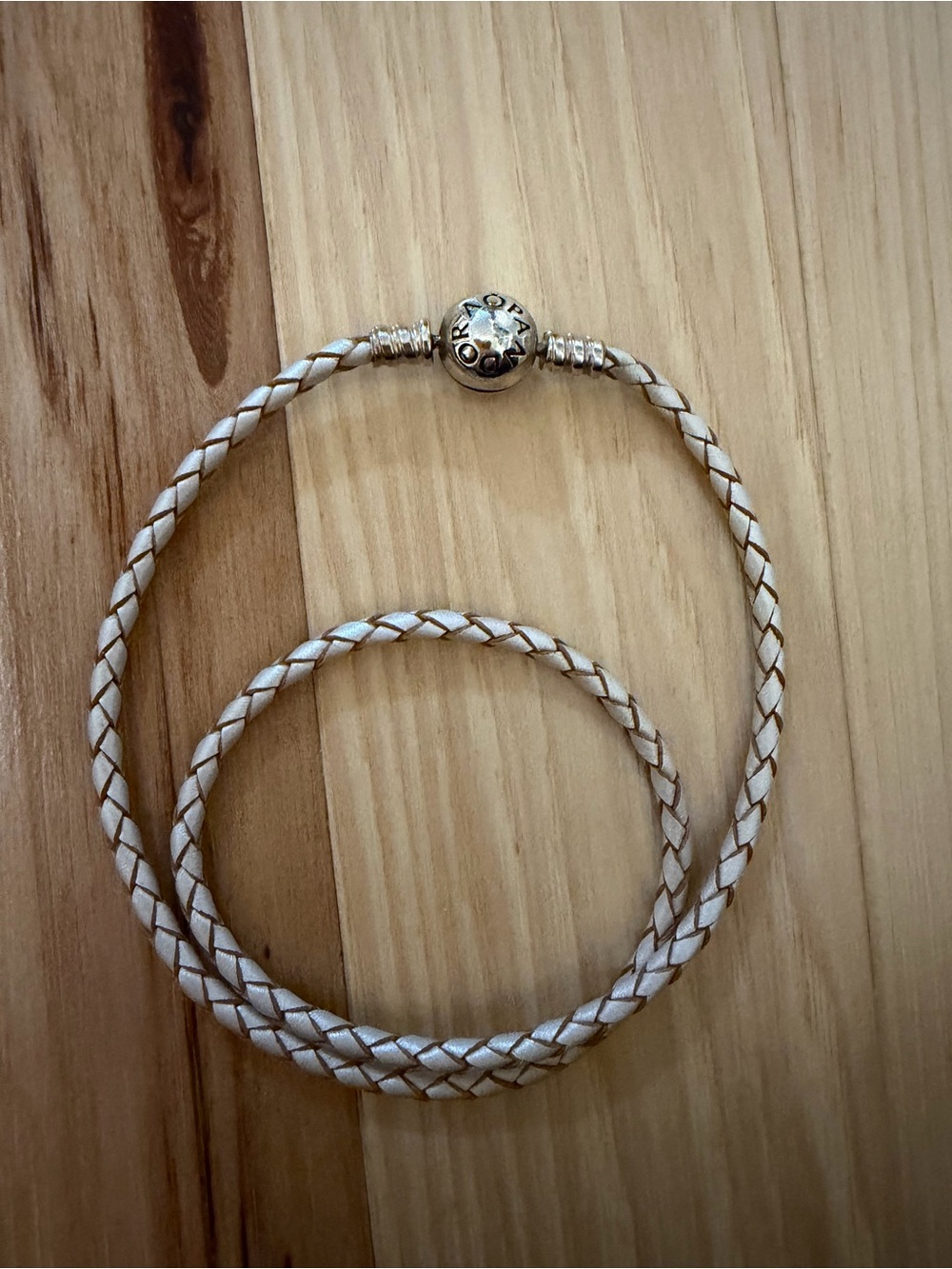 Pandora White Braided Double-Wrap Bracelet with Silver Clasp - Picture 2 of 4